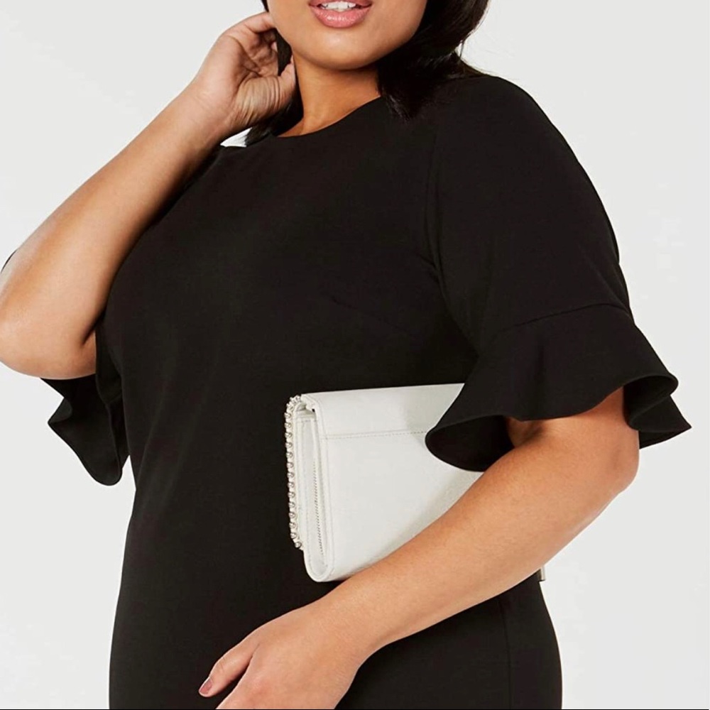 Black Calvin Klein Women's Plus Size Short Flutter Sleeved Sheath Dress cx8c13ym